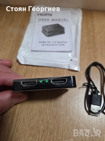 HDMI сплитер (разклонител), който позволява един HDMI източник да бъде свързан към два дисплея, снимка 3 - Кабели и адаптери - 53478674