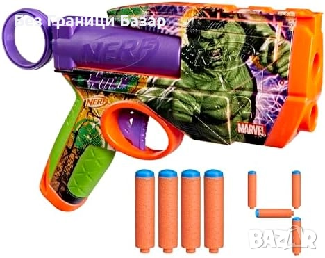 Нов Nerf Marvel Hulk бластер с 4 меки стрели N1 за деца 8+ играчка, снимка 2 - Други - 51771329