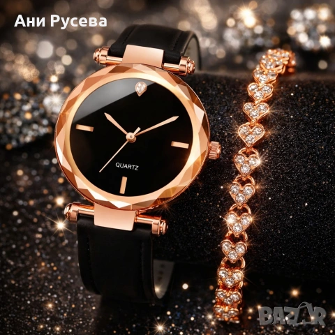 Елегантен дамски комплект часовник и гривна с розово злато, снимка 2 - Дамски - 53386835