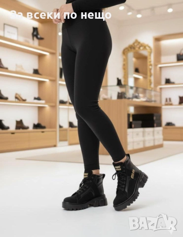 Miu Miu Дамски Черни Зимни Боти С Връзки Код E1090, снимка 4 - Дамски боти - 52487364