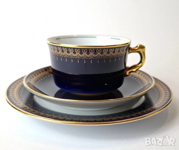 Чаша за кафе - троен сет, кобалтов - Romanov