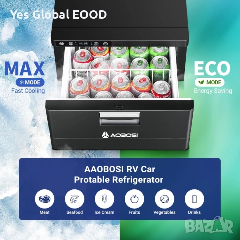 AAOBOSI 31L чекмеджен хладилник 12/24V с APP управление, снимка 6 - Друга електроника - 52413629