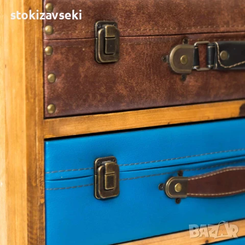 Шкаф с 6 чекмеджета, кожа и дърво, 51*38*84см, снимка 3 - Шкафове - 51220102