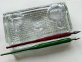 Стара стъклена мастилница + две писалки, снимка 1