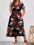 Дамска рокля на цветя от полиестер, снимка 1 - Рокли - 45911472