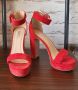 Червени велурени сандали на висок ток, снимка 1 - Дамски обувки на ток - 45401542