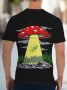 Черна Лятна Мъжка Тениска Къс Ръкав с Арт Принт UFO Летяща Гъбена Чиния , снимка 2