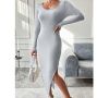 Атрактивна дамска рокля с цепка в сиво, снимка 1 - Рокли - 45469667