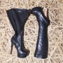 Луксозни дамски ботуши от еластична изкуствена кожа, с висок тънък ток и платформа. N 37, снимка 4