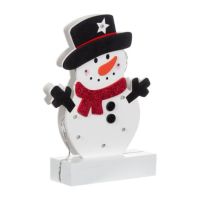Светеща коледна украса във формата на снежен човек 25 см. Дървена LED декорация снежен човек с 6 LED, снимка 1 - Декорация за дома - 45830443
