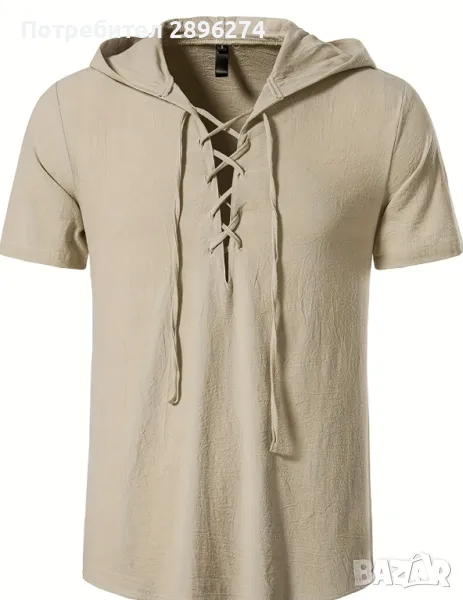 Мъжка блуза,къс ръкав и качулка. Размер L , снимка 1
