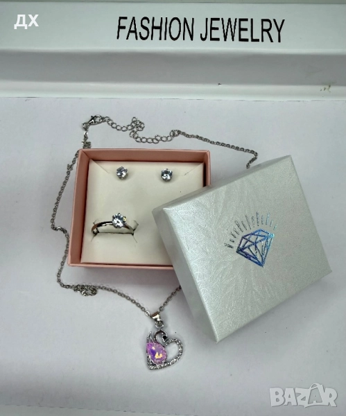 Комплект обеци, колие, пръстен и кутия, снимка 1