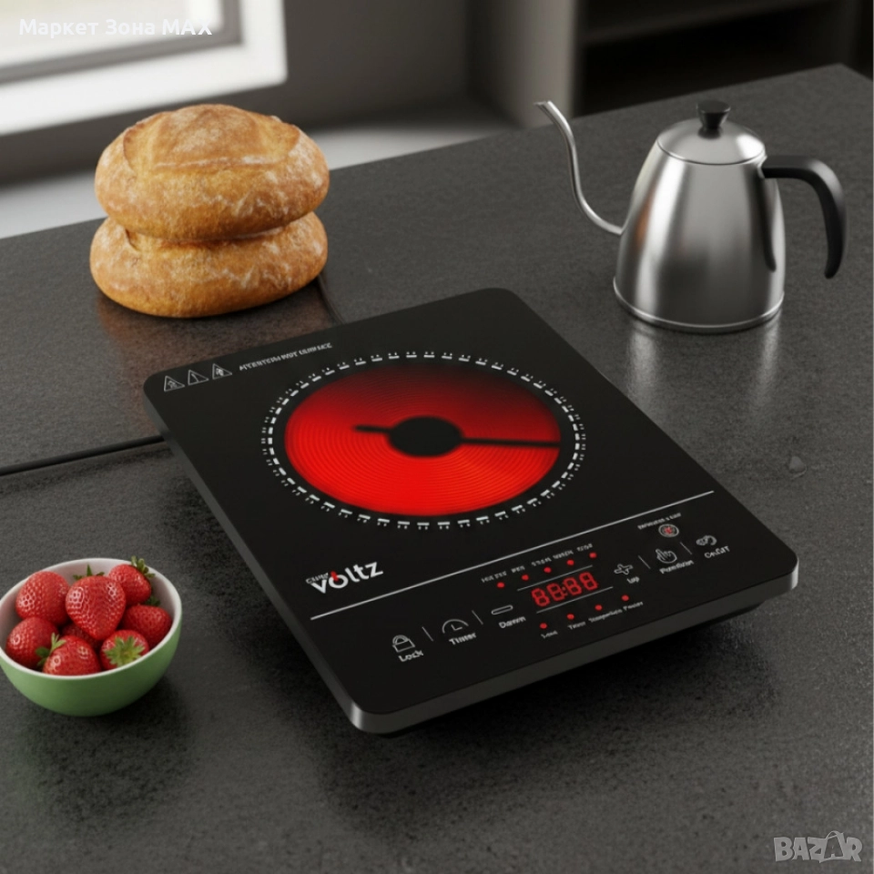 Котлон Voltz, 2000W, Кристална плоча с инфрачервен нагревател, 28х36см, LED екран, Таймер, снимка 1
