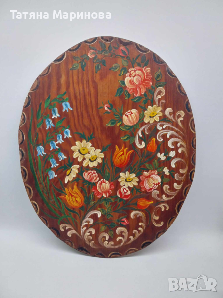 Флорална картина върху дървена основа, снимка 1