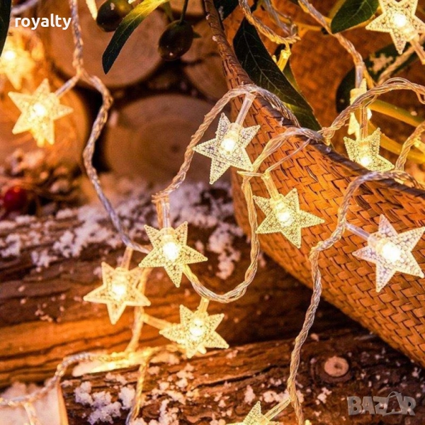 Светещи коледни LED лампички със звездички с щепсел., снимка 1