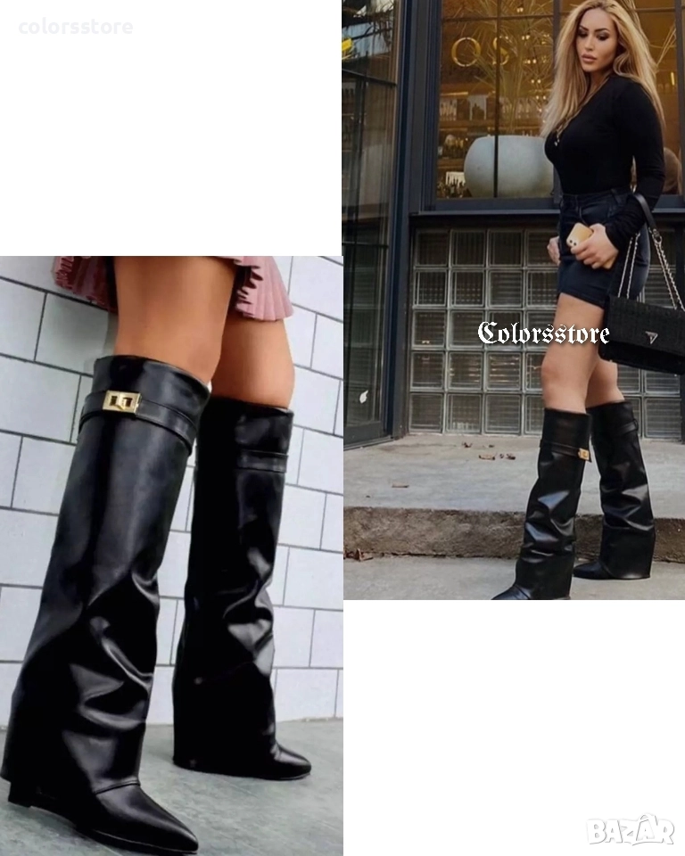 Ботуши на платформа - черна кожа - K-40, снимка 1