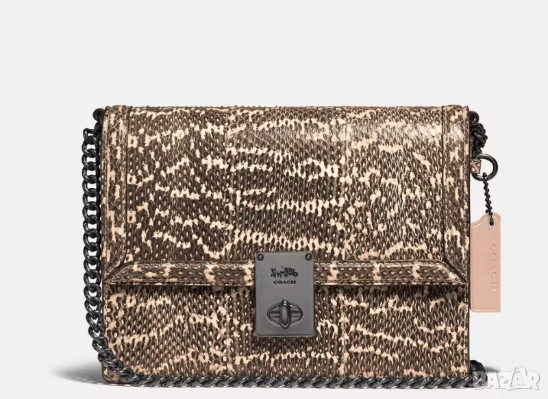 Луксозна Чанта за през рамо Coach Hutton с изцяло естествена змийска кожа, снимка 1