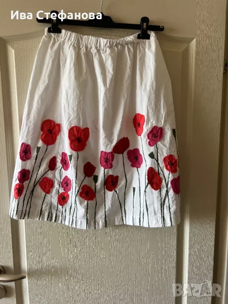 Wow нова елегантна бяла романтична 100 % памук памучна пола 3 D 3 Д макове , снимка 1