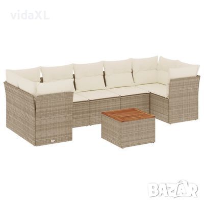 vidaXL Градински диван с възглавници, 8 части, бежов полиратан, снимка 1