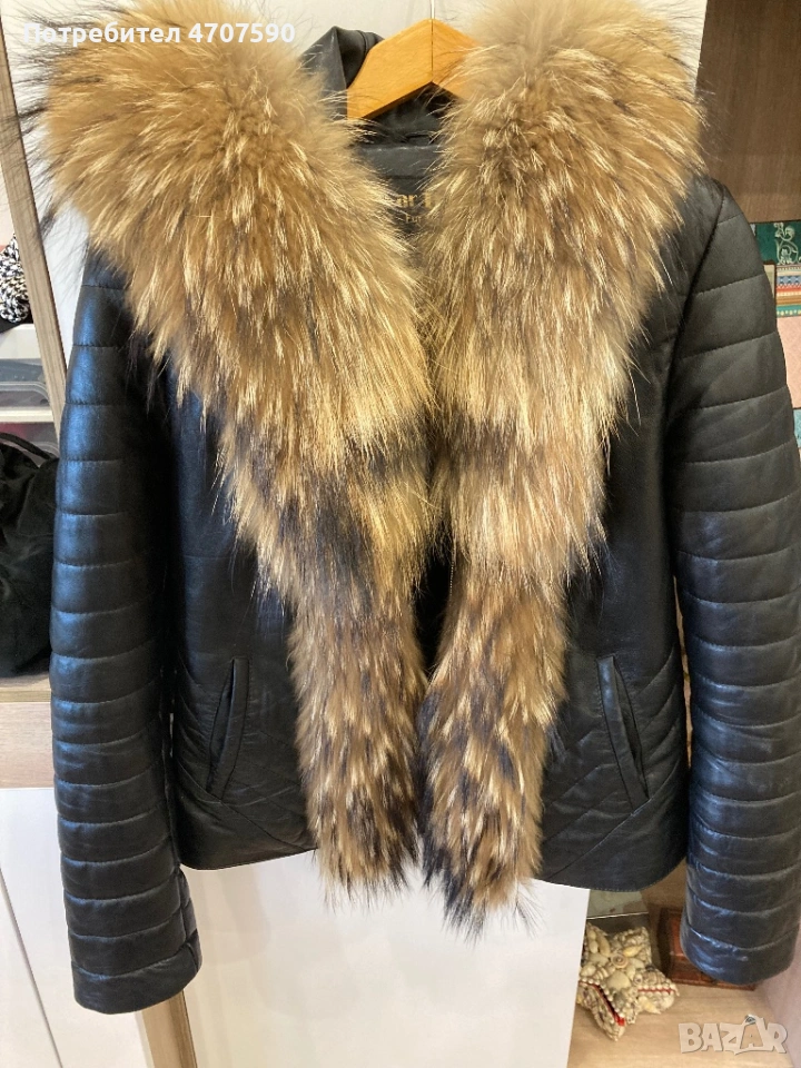 Дамско кожено яке с яка от лисица, снимка 1