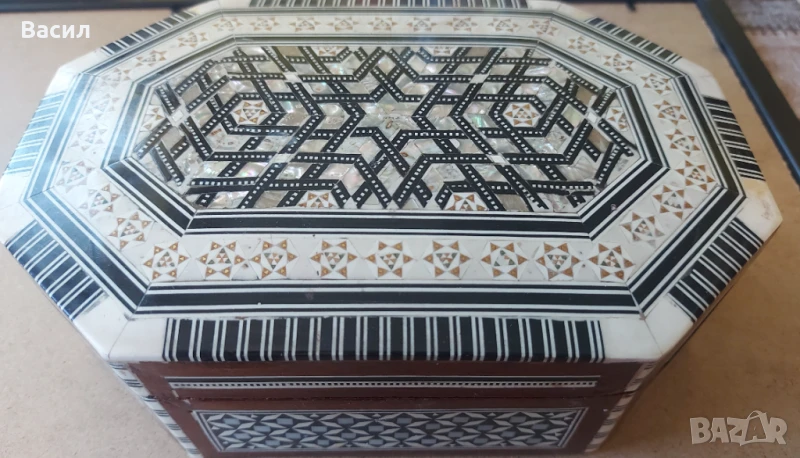 Стара дървена кутия за бижута седеф Интарзия, снимка 1