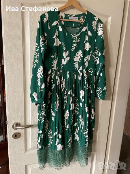 Разкошна нова зелена елегантна плисирана  плисе рокля цветя флорален десен , снимка 1
