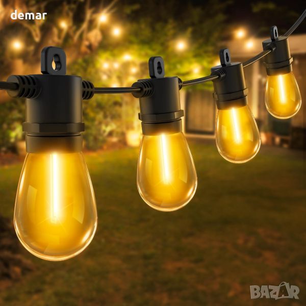 Vanranger Външни градински фестонни светлини, 15 м 15+1 S14 LED крушки, захранвани от мрежата, снимка 1