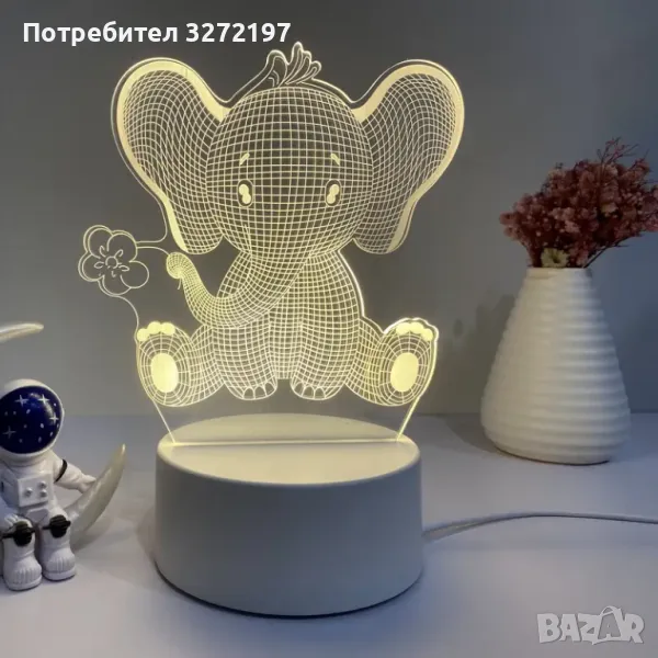 Холограмна 3D LED лампа Слонче, снимка 1