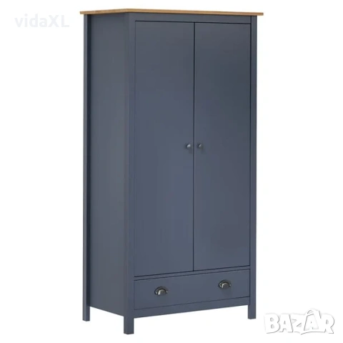 vidaXL Гардероб с 2 врати Hill сив 89x50x170 см борово дърво масив（SKU:288949）