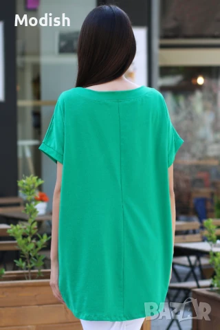 Памучна едноцветна дамска блуза с лодка деколте 7044, снимка 6 - Тениски - 50696244