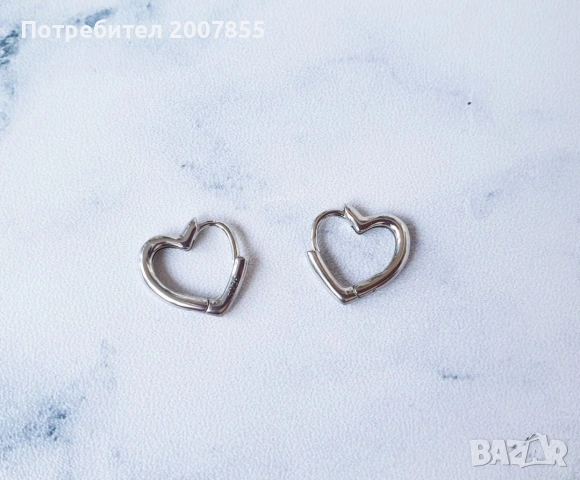 Сребърни дамски обици сърце, снимка 5 - Обеци - 53790645