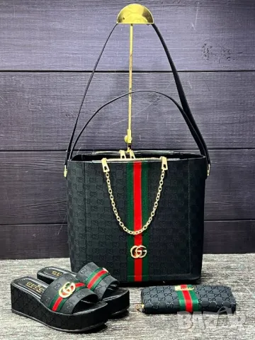 дамски комплект чанта, портмоне и обувки на ток/ маратонки / чехли gucci , снимка 4 - Чанти - 48255517