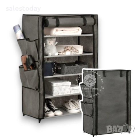 Текстилна етажерка за обувки с цип, Гардероб с джопчета, Текстилен шкаф с етажерки, 5 рафта