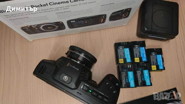 Blackmagic Pocket cinema camera 4k + адаптер ef-mft viltrox + 6 батерии, снимка 2 - Камери - 47545085