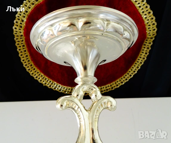 Посребрен троен свещник тройка,сърце,Art Nouveau. , снимка 3 - Антикварни и старинни предмети - 53772583