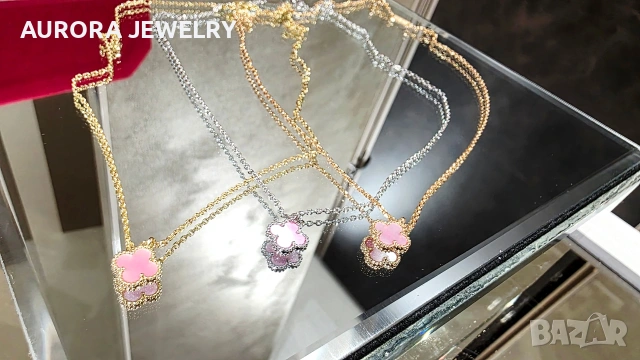 Van Cleef & Arpels VCA Gold Pink Opal Sweet Alhambra Clover Дамско Колие, снимка 4 - Колиета, медальони, синджири - 54166879