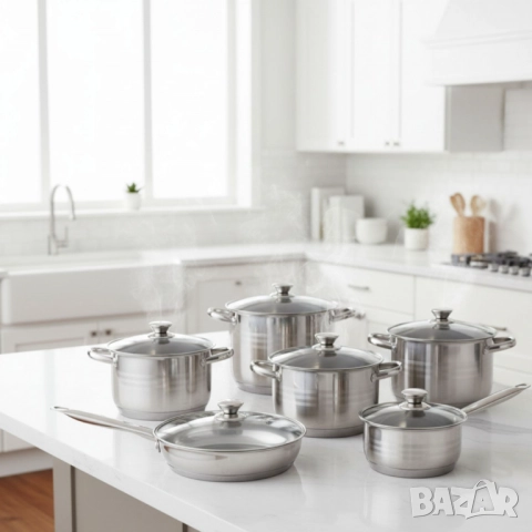 Комплект съдове от неръждаема стомана – 12 части - Готви като професионалист у дома, снимка 4 - Съдове за готвене - 52086682