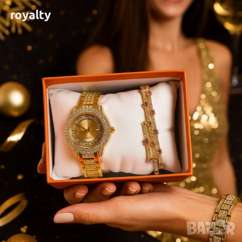 Бляскав дамски комплект часовник и гривна – съчетава елегантност и практичност, снимка 5 - Дамски - 52122028