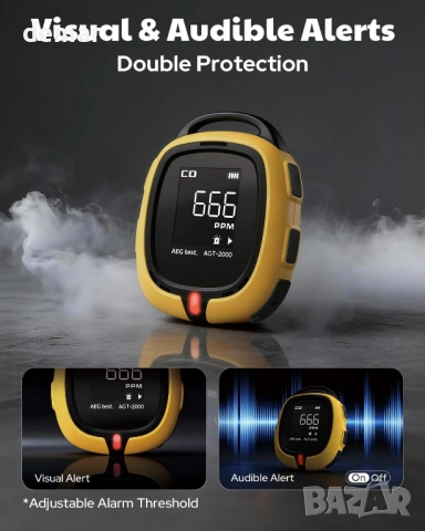 AGT-2000 Преносим детектор за въглероден оксид за пътуване, звукови и визуални предупреждения, снимка 5 - Други стоки за дома - 53647086