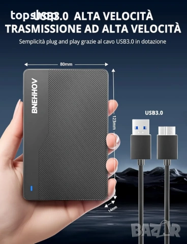 Нов Външен твърд диск BNEHHOV 500GB USB 3.0 – Ултра тънък за PC, PS4, TV ​, снимка 2 - Твърди дискове - 53386204