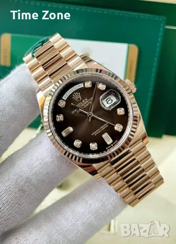 Rolex Day-Date 36mm Rose Gold Chocolate Dial Diamond Automatic Дамски Различни Варианти, снимка 1 - Дамски - 48183126