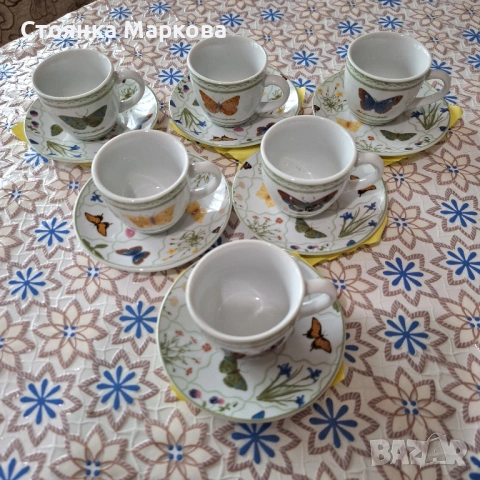 Порцеланов сервиз за късо кафе с пеперуди, снимка 2 - Сервизи - 53896511