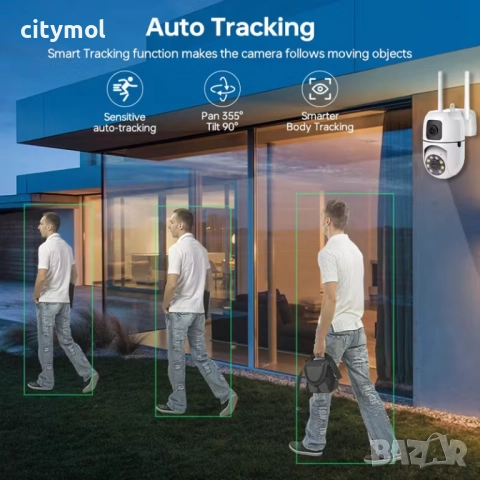 Двойна Smart WiFi безжична IP камера 5MP всяка, FULL-HD нощно виждане, SD карта, 2.4 Ghz, снимка 9 - IP камери - 51830362