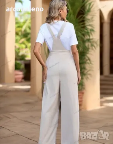 Дамски ежедневен едноцветен гащеризон с връзки, снимка 4 - Гащеризони - 49421287