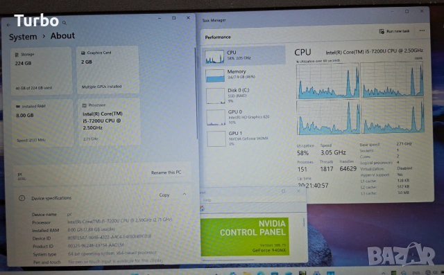 15.6' FullHD Lenovo 320 Core i5-7200U/NVIDIA GeForce 940MX 2GB/8GB/256GB SSD/Бат.4ч, снимка 4 - Лаптопи за работа - 54059774