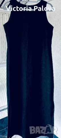 Модерна черна ленена рокля , снимка 2 - Рокли - 51139837