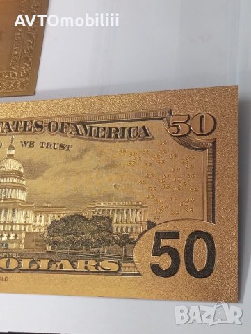 Позлатена с 24 карата злато релефна банкнота 50 долара със сертификат, снимка 9 - Нумизматика и бонистика - 51375765