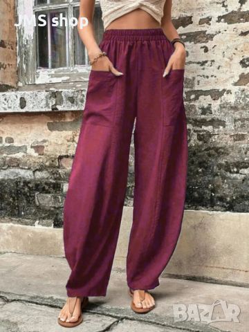 Дамски улични ежедневни едноцветни панталони с цял джоб и пачуърк, 11цвята , снимка 4 - Панталони - 45716612