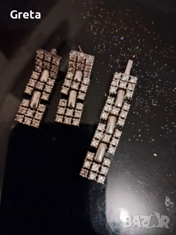 Сребърни обеци комплект с колие