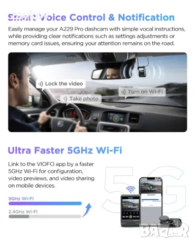 VIOFO A229 PRO 2CH Предна и задна 4K+2K HDR двойна камера за управление със сензори Sony, снимка 5 - Камери - 38522665